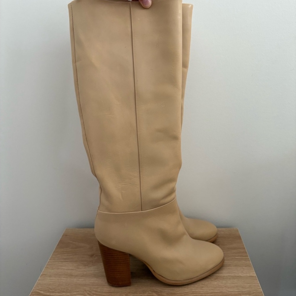 Never worn, tan leather boots